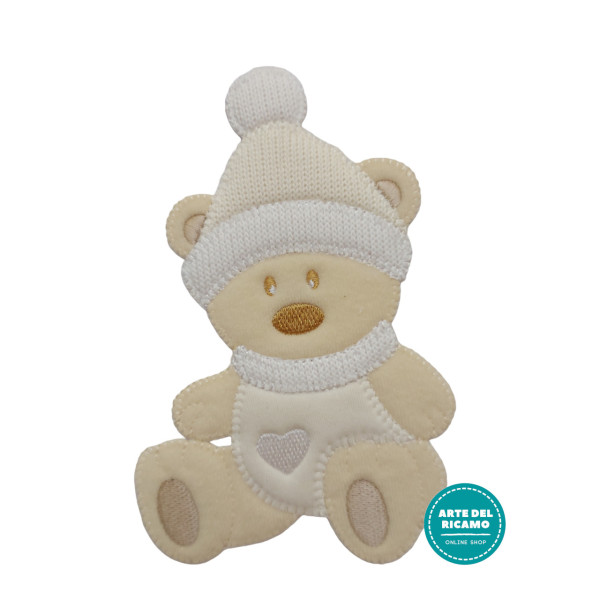 Iron-on Patch - Teddy Bear with Hat - Cream